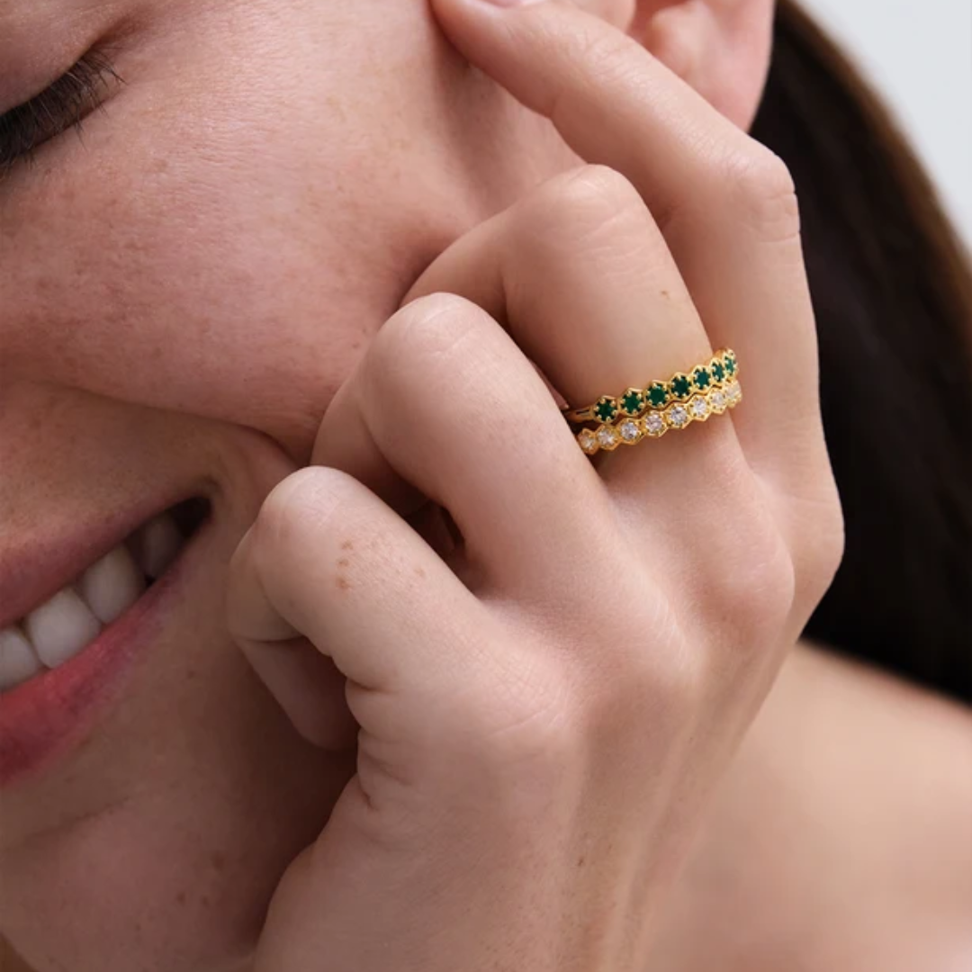 Gold Deco White Sapphire Eternity Ring