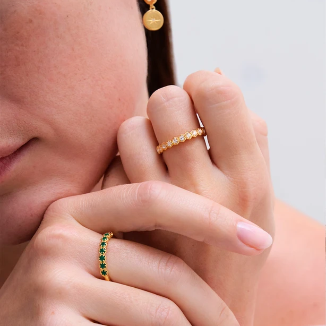 Gold Deco White Sapphire Eternity Ring