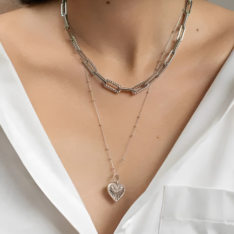 Ridge Heart Charm Necklace