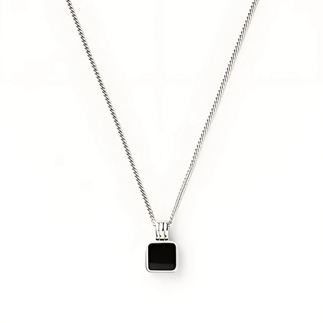 Mens Square Black Onyx Pendant Necklace