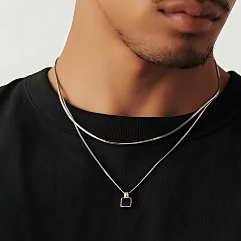 Mens Square Black Onyx Pendant Necklace