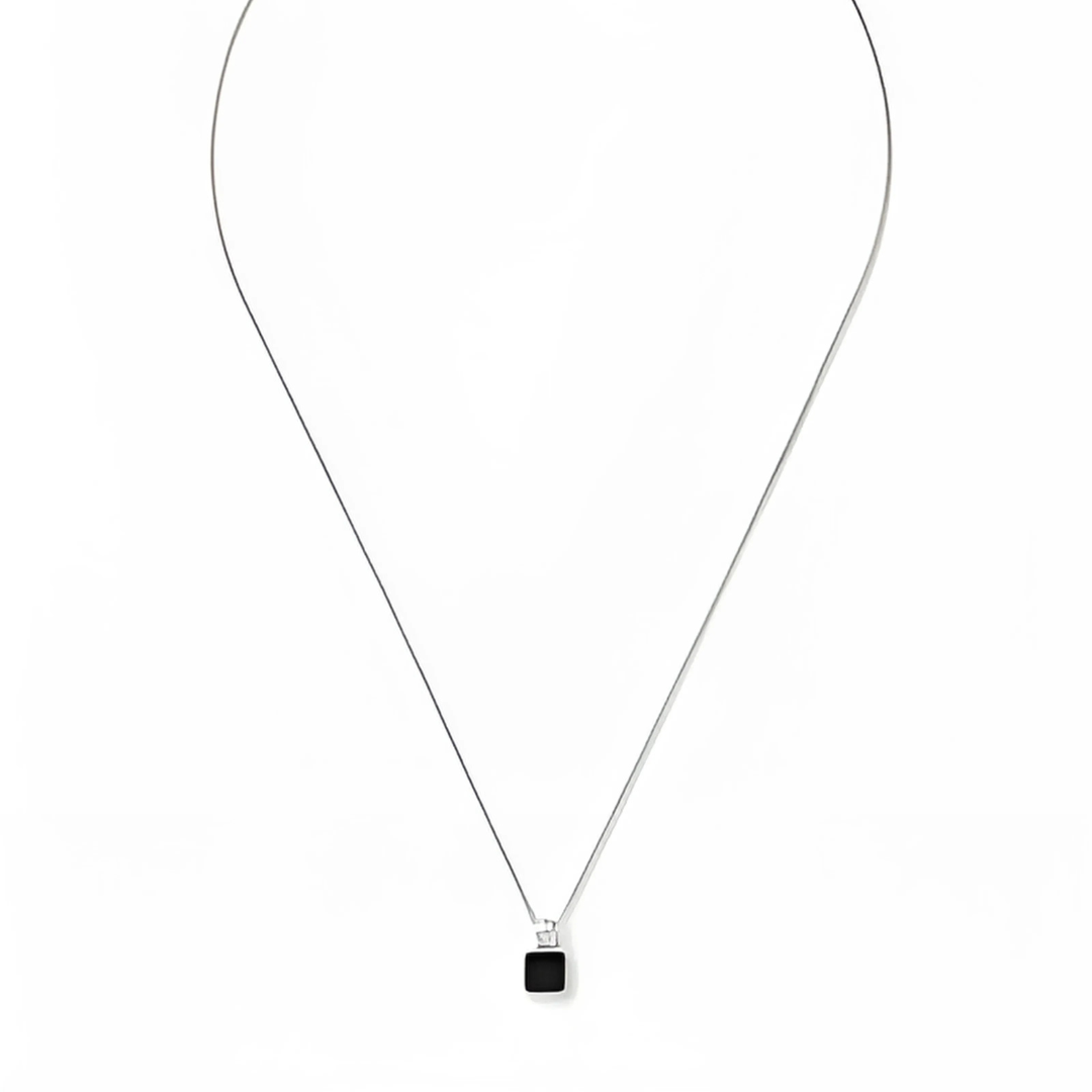 Mens Square Black Onyx Pendant Necklace
