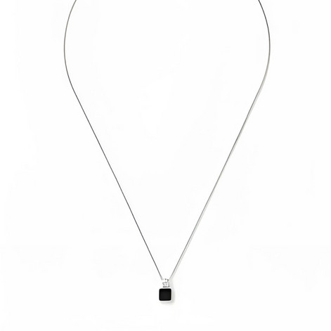 Mens Square Black Onyx Pendant Necklace