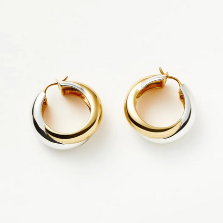 Two-Tone Crossover Hoop Earrings