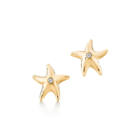 Diamond-Kissed Golden Starfish Studs