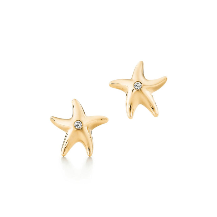 Diamond-Kissed Golden Starfish Studs