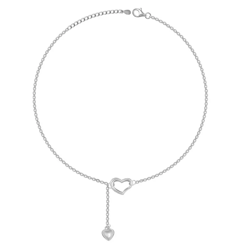 Silverwave 925 Sterling Silver Dual Heart Dangle Anklet