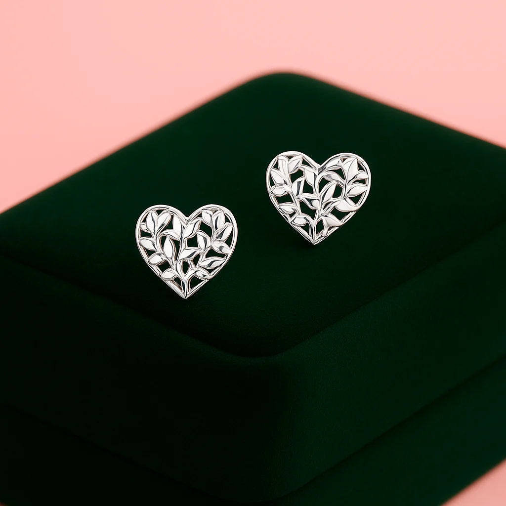 Silverleaf Heart Filigree Studs