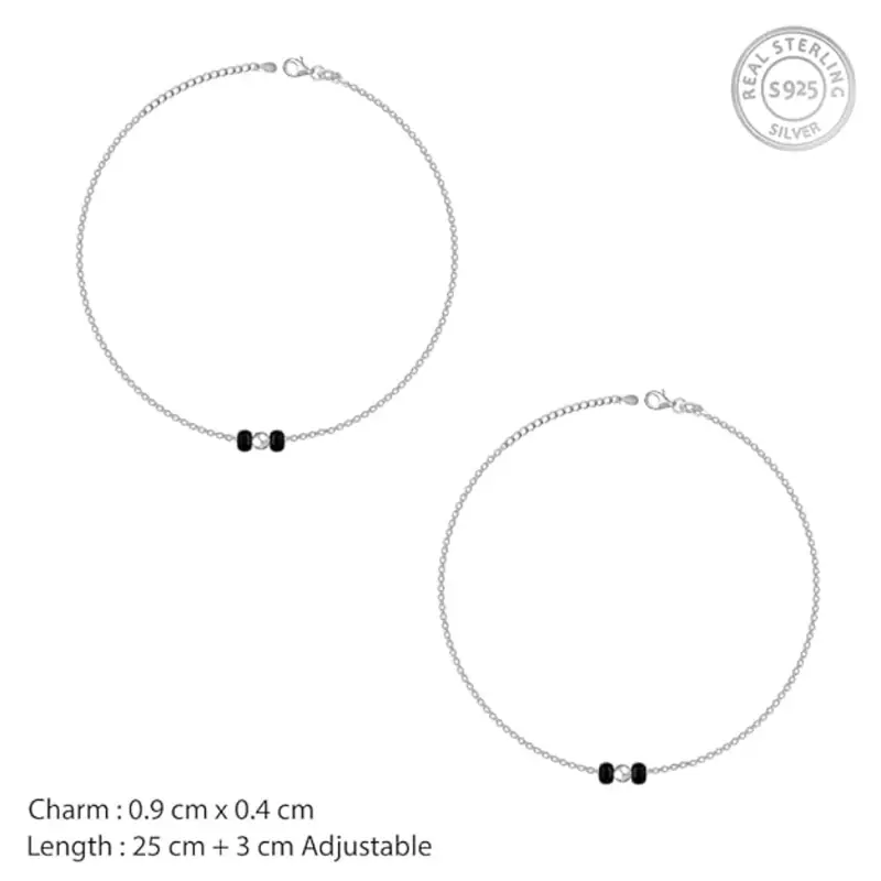 Silverwave 925 Sterling Silver Black Beads Anklet