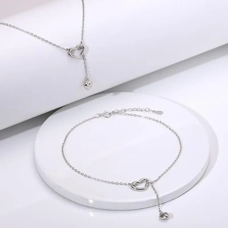 Silverwave 925 Sterling Silver Dual Heart Dangle Anklet