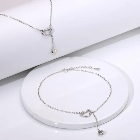 Silverwave 925 Sterling Silver Dual Heart Dangle Anklet