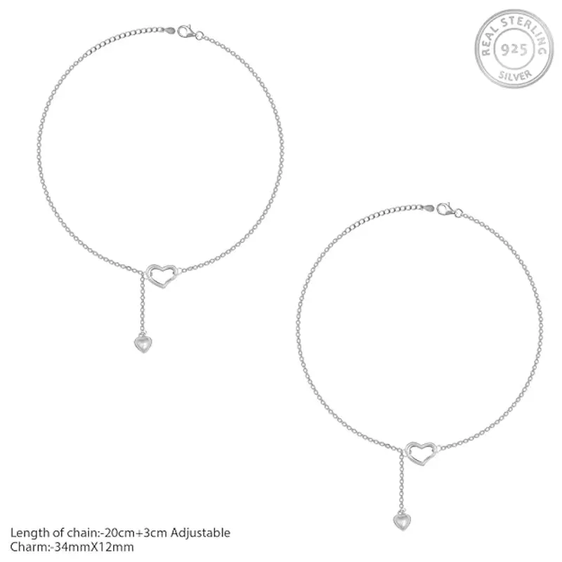Silverwave 925 Sterling Silver Dual Heart Dangle Anklet