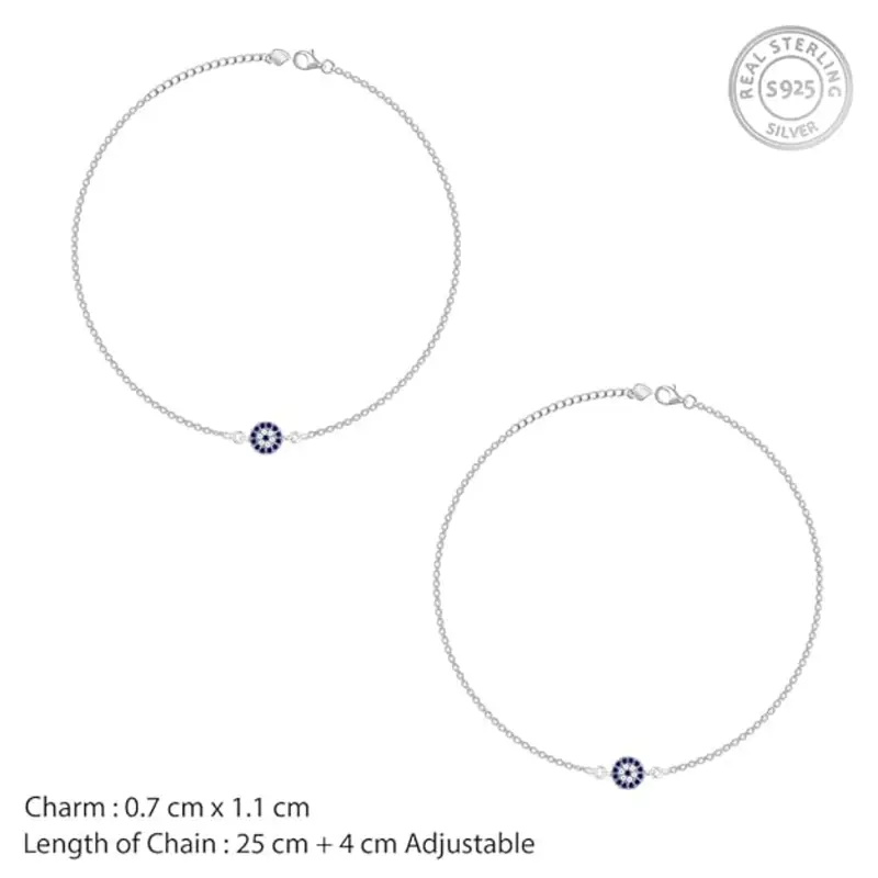 Silverwave 925 Sterling Silver Evil Eye Anklet